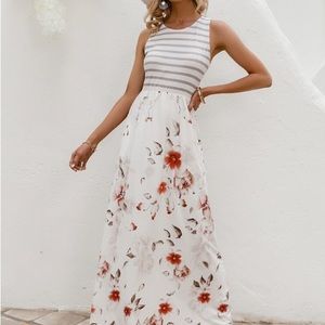 Sleeveless Striped Floral Maxi Dress